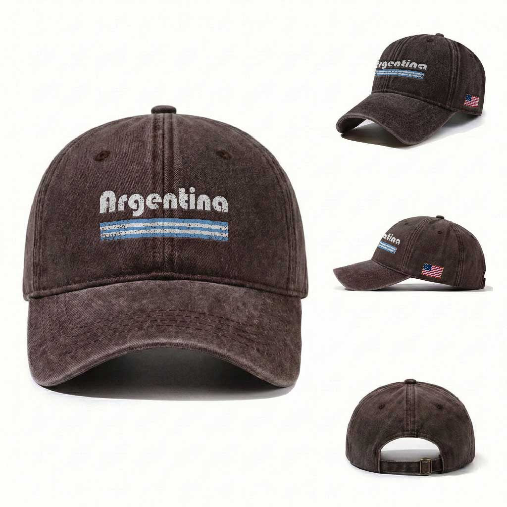 Vintage Argentina Retro Distressed Graphic Washed Cotton Baseball Cap Patriotic Argentine Heritage Pride Souvenir