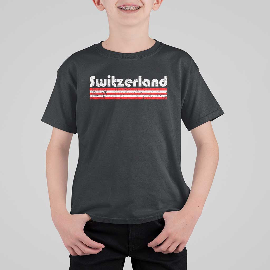 Vintage Switzerland Retro Distressed Graphic T Shirt For Kid Patriotic Swiss Heritage Pride Souvenir