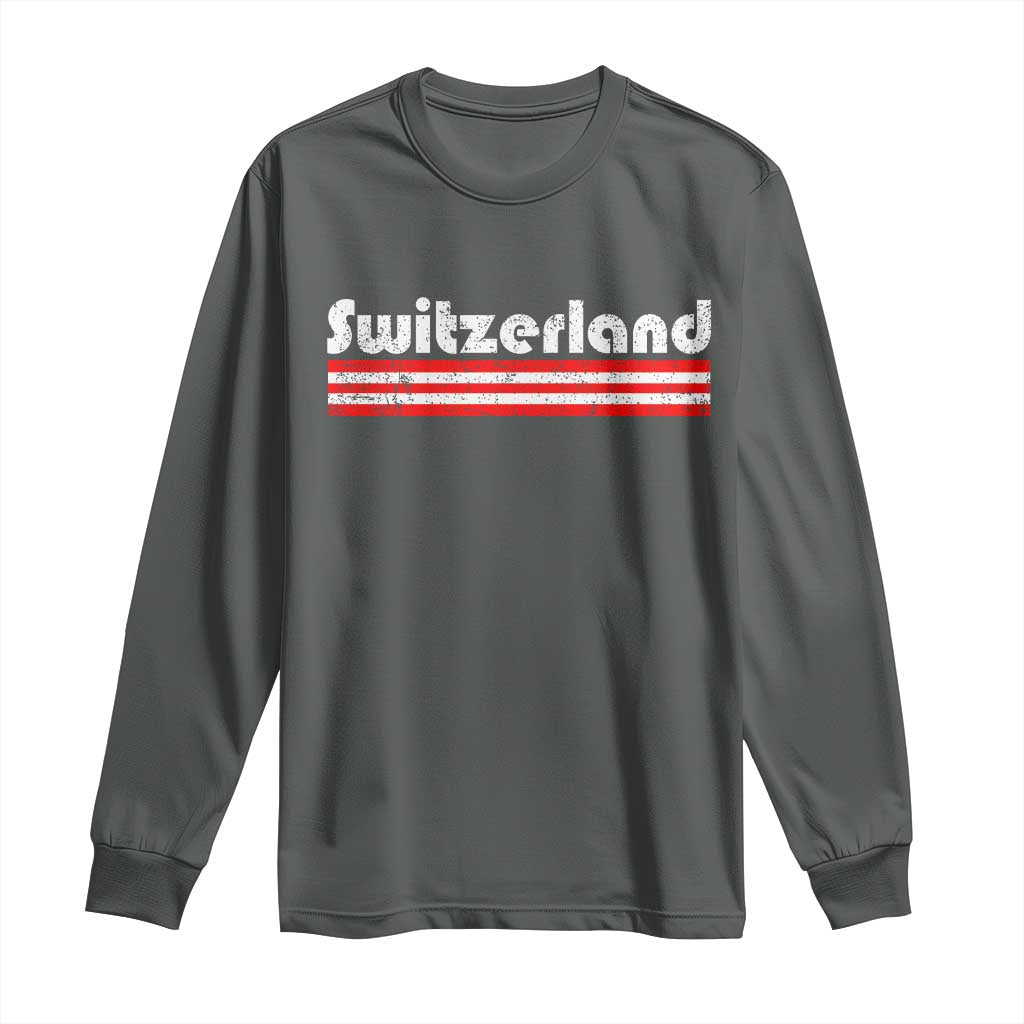 Vintage Switzerland Retro Distressed Graphic Long Sleeve Shirt Patriotic Swiss Heritage Pride Souvenir