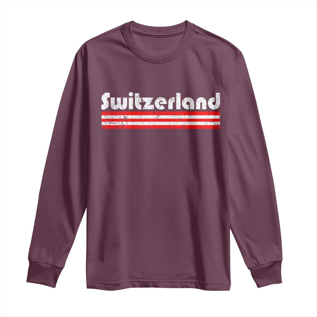 Vintage Switzerland Retro Distressed Graphic Long Sleeve Shirt Patriotic Swiss Heritage Pride Souvenir