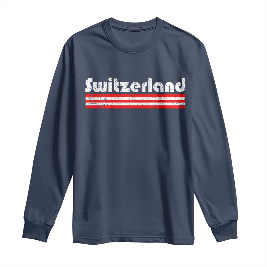 Vintage Switzerland Retro Distressed Graphic Long Sleeve Shirt Patriotic Swiss Heritage Pride Souvenir