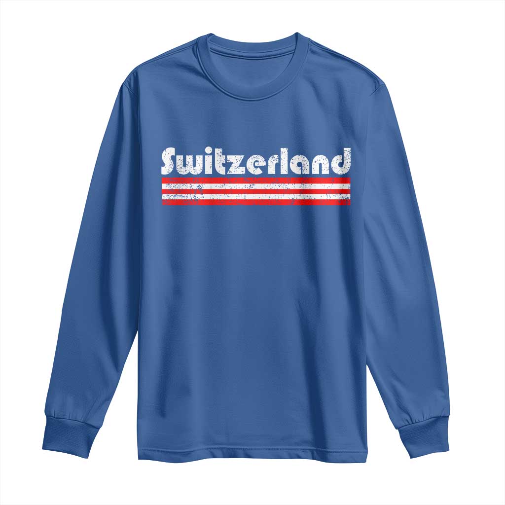 Vintage Switzerland Retro Distressed Graphic Long Sleeve Shirt Patriotic Swiss Heritage Pride Souvenir