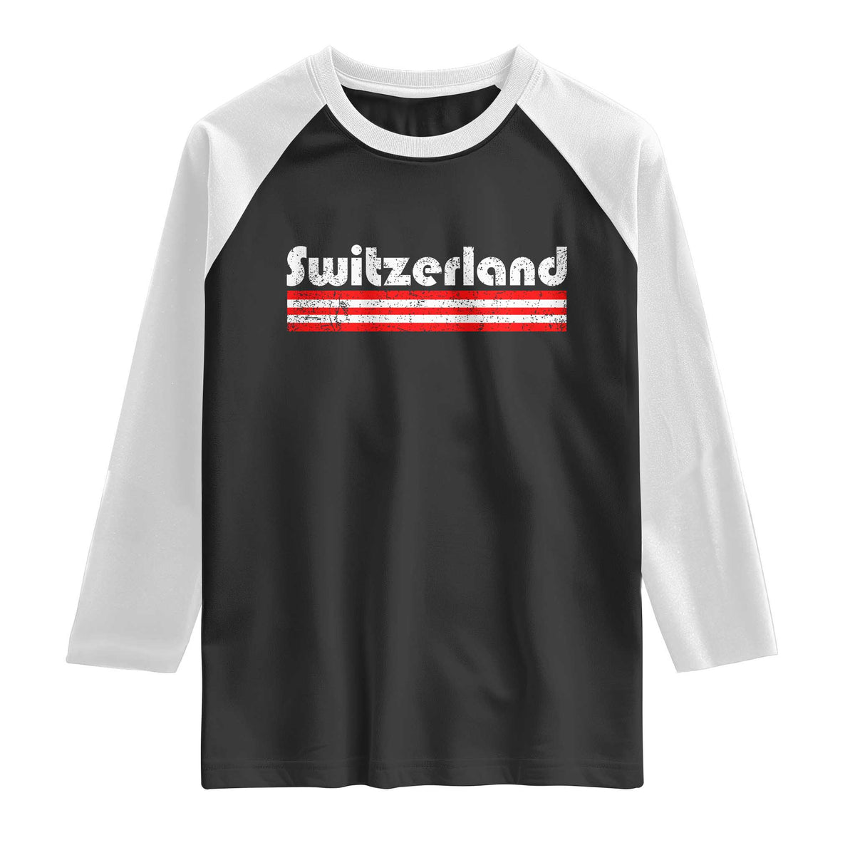 Vintage Switzerland Retro Distressed Graphic Raglan Shirt Patriotic Swiss Heritage Pride Souvenir