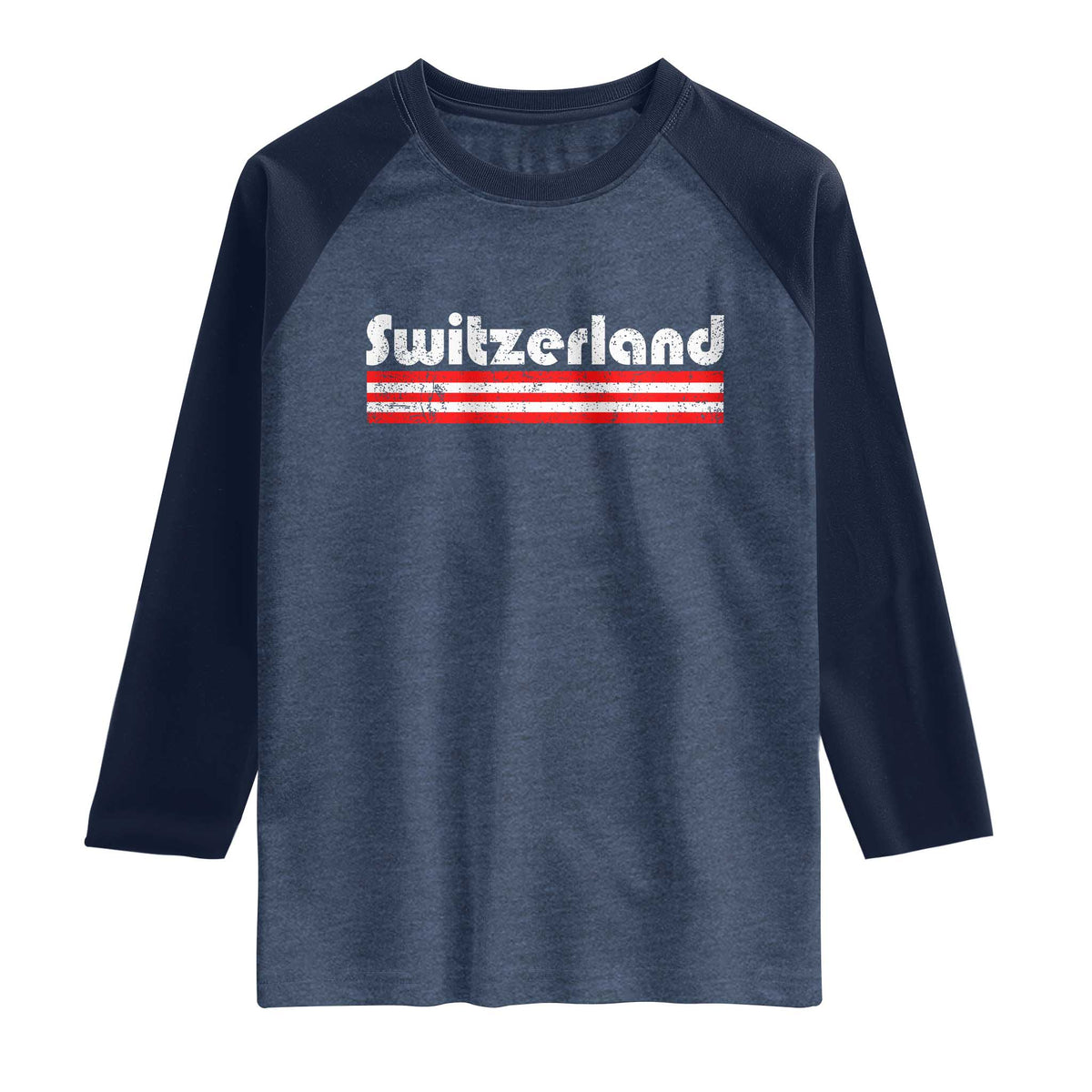 Vintage Switzerland Retro Distressed Graphic Raglan Shirt Patriotic Swiss Heritage Pride Souvenir