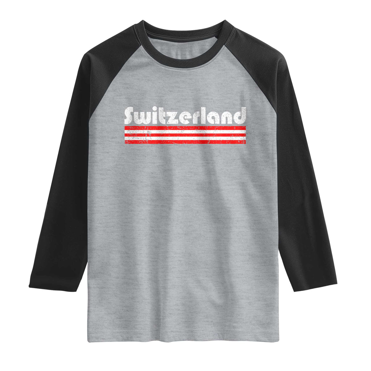 Vintage Switzerland Retro Distressed Graphic Raglan Shirt Patriotic Swiss Heritage Pride Souvenir