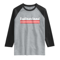 Vintage Switzerland Retro Distressed Graphic Raglan Shirt Patriotic Swiss Heritage Pride Souvenir
