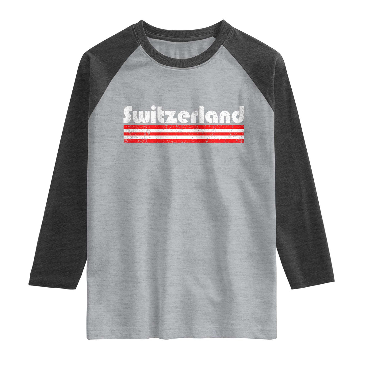 Vintage Switzerland Retro Distressed Graphic Raglan Shirt Patriotic Swiss Heritage Pride Souvenir