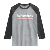 Vintage Switzerland Retro Distressed Graphic Raglan Shirt Patriotic Swiss Heritage Pride Souvenir