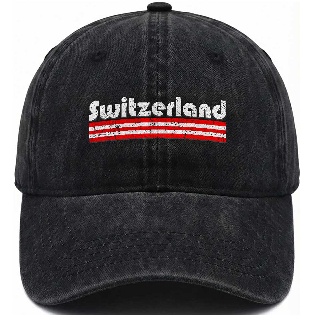Vintage Switzerland Retro Distressed Graphic Washed Cotton Baseball Cap Patriotic Swiss Heritage Pride Souvenir