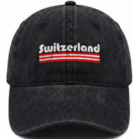 Vintage Switzerland Retro Distressed Graphic Washed Cotton Baseball Cap Patriotic Swiss Heritage Pride Souvenir
