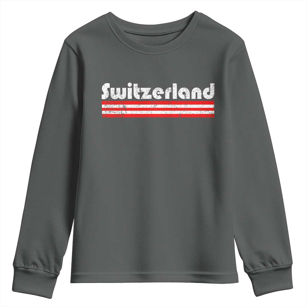 Vintage Switzerland Retro Distressed Graphic Youth Sweatshirt Patriotic Swiss Heritage Pride Souvenir