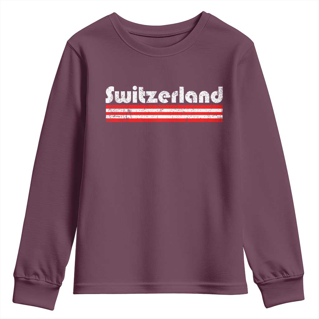 Vintage Switzerland Retro Distressed Graphic Youth Sweatshirt Patriotic Swiss Heritage Pride Souvenir