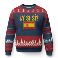 Funny Y Si Si Spain Flag Distressed Retro Graphic Ugly Christmas Sweater What If Espanol Patriotic Spanish Espana Pride