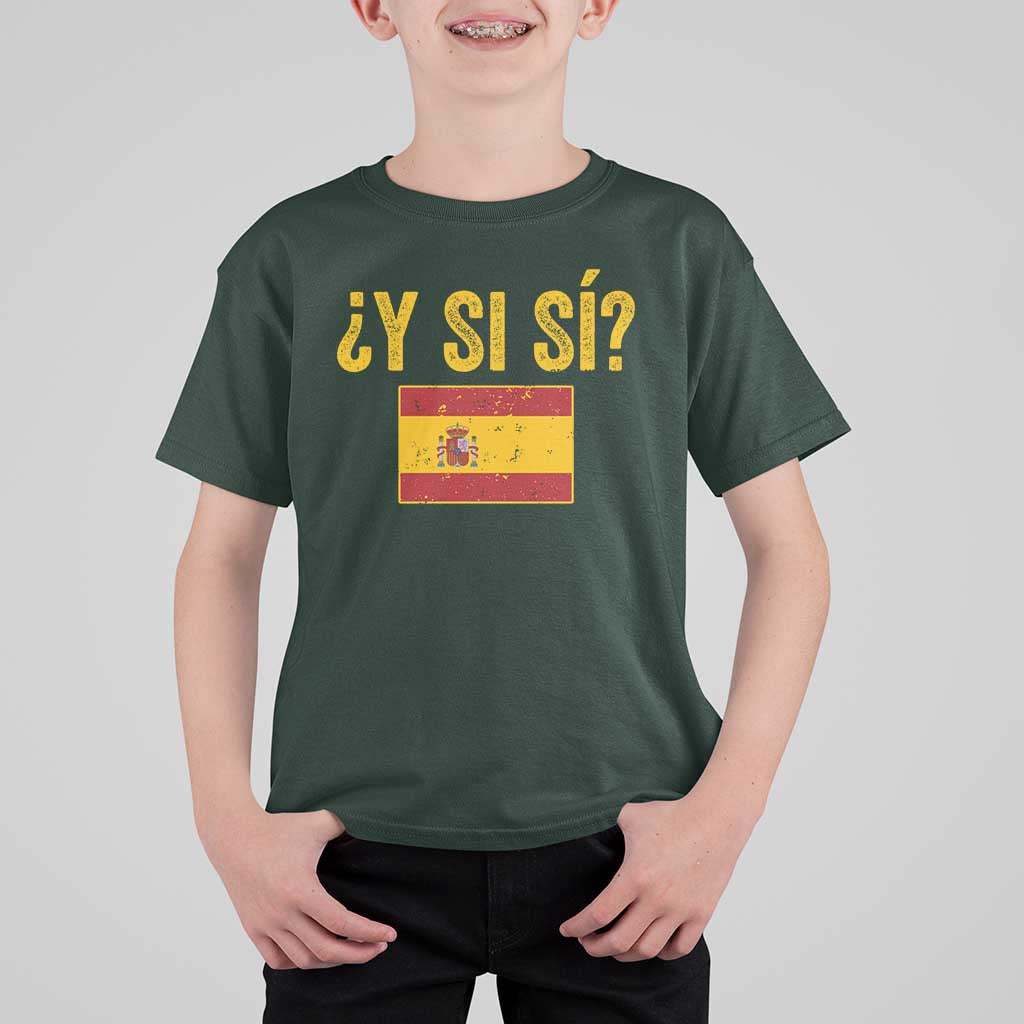 Funny Y Si Si Spain Flag Distressed Retro Graphic T Shirt For Kid What If Espanol Patriotic Spanish Espana Pride