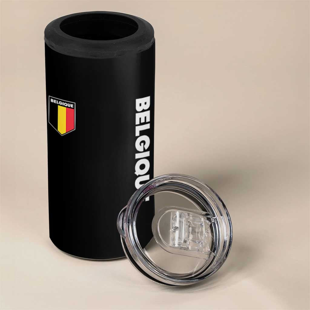Belgique Belgium Flag Shield Minimalist Graphic 4 in 1 Can Cooler Tumbler French Belgian Pride and European Heritage Souvenir