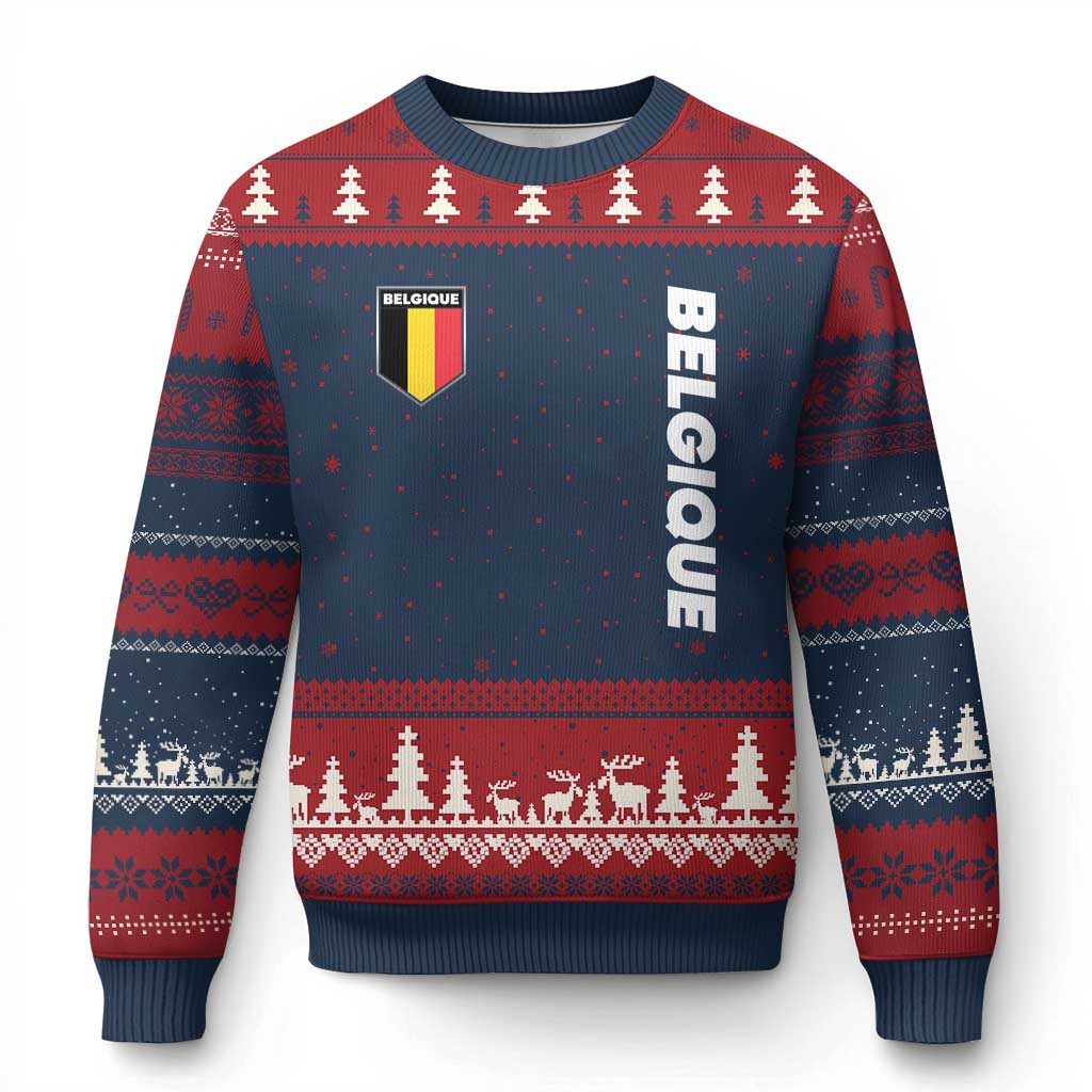 Belgique Belgium Flag Shield Minimalist Graphic Ugly Christmas Sweater French Belgian Pride and European Heritage Souvenir