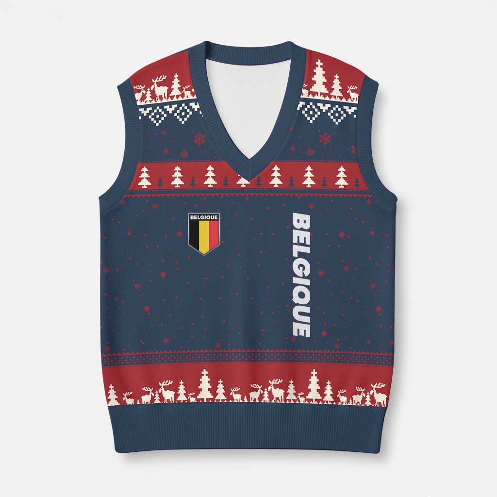 Belgique Belgium Flag Shield Minimalist Graphic V-Neck Knit Sweater Vest French Belgian Pride and European Heritage Souvenir