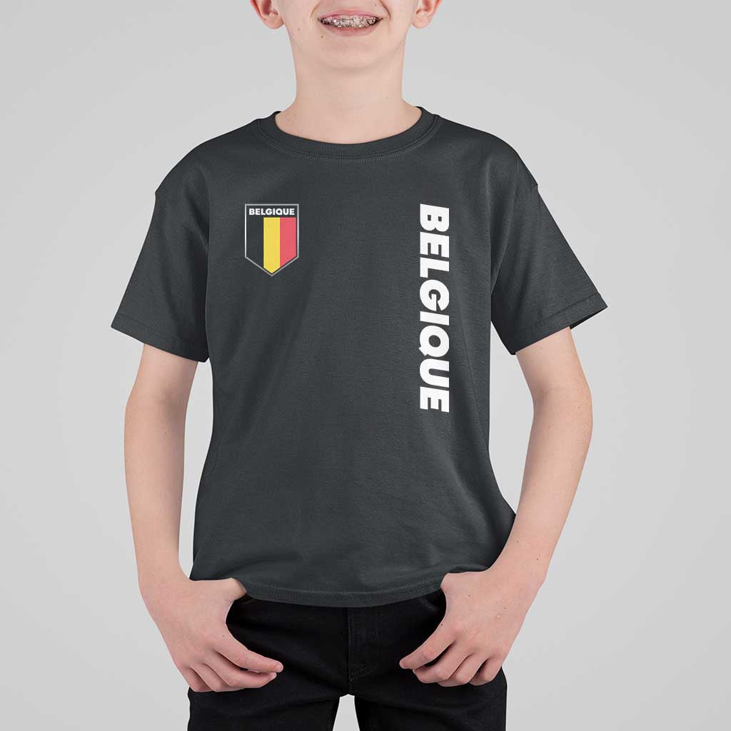 Minimalist Belgique Belgium Flag Shield Graphic T Shirt For Kid French Belgian Pride and European Heritage Souvenir