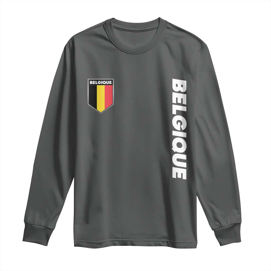Minimalist Belgique Belgium Flag Shield Graphic Long Sleeve Shirt French Belgian Pride and European Heritage Souvenir