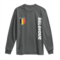 Minimalist Belgique Belgium Flag Shield Graphic Long Sleeve Shirt French Belgian Pride and European Heritage Souvenir