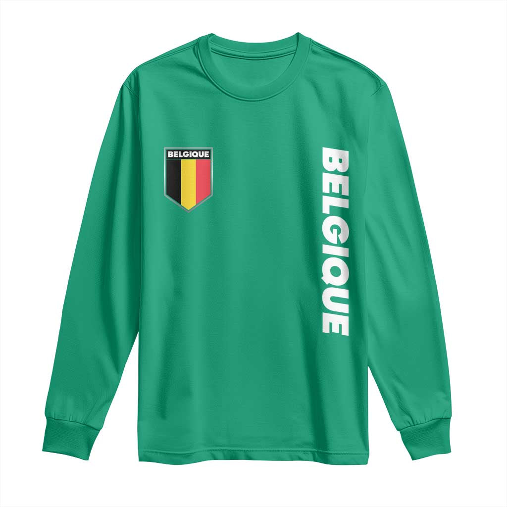 Minimalist Belgique Belgium Flag Shield Graphic Long Sleeve Shirt French Belgian Pride and European Heritage Souvenir