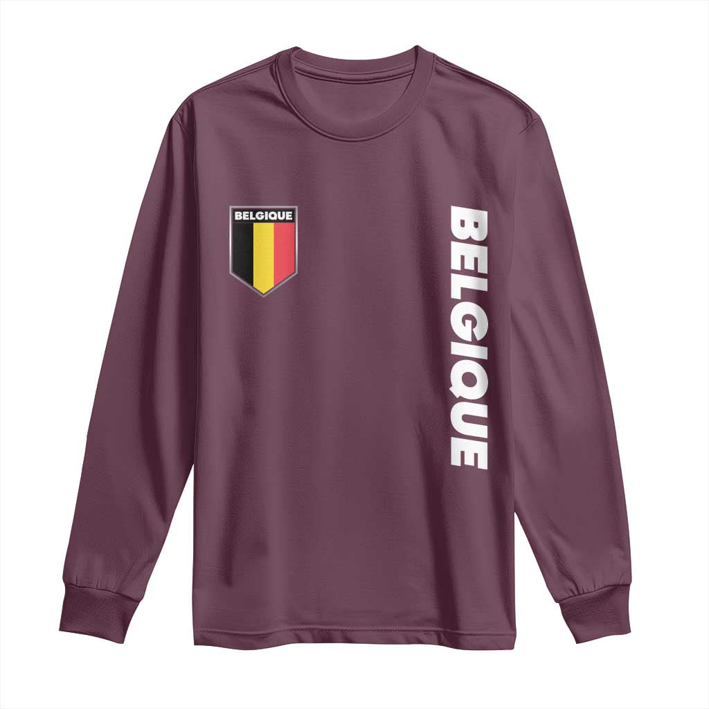 Minimalist Belgique Belgium Flag Shield Graphic Long Sleeve Shirt French Belgian Pride and European Heritage Souvenir