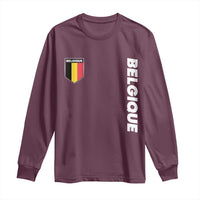 Minimalist Belgique Belgium Flag Shield Graphic Long Sleeve Shirt French Belgian Pride and European Heritage Souvenir