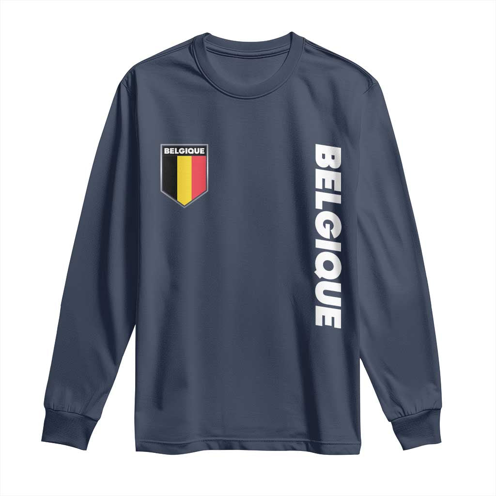 Minimalist Belgique Belgium Flag Shield Graphic Long Sleeve Shirt French Belgian Pride and European Heritage Souvenir