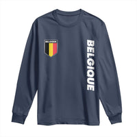 Minimalist Belgique Belgium Flag Shield Graphic Long Sleeve Shirt French Belgian Pride and European Heritage Souvenir