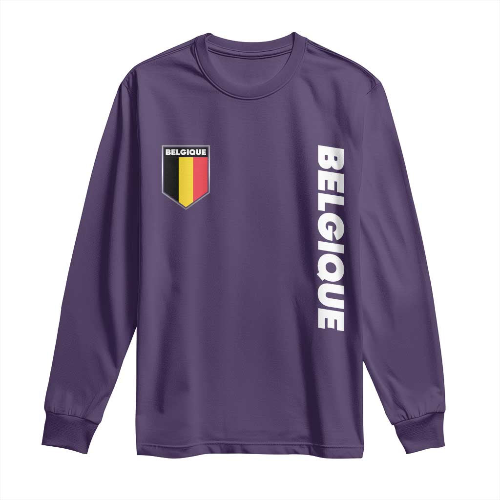 Minimalist Belgique Belgium Flag Shield Graphic Long Sleeve Shirt French Belgian Pride and European Heritage Souvenir