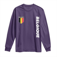 Minimalist Belgique Belgium Flag Shield Graphic Long Sleeve Shirt French Belgian Pride and European Heritage Souvenir