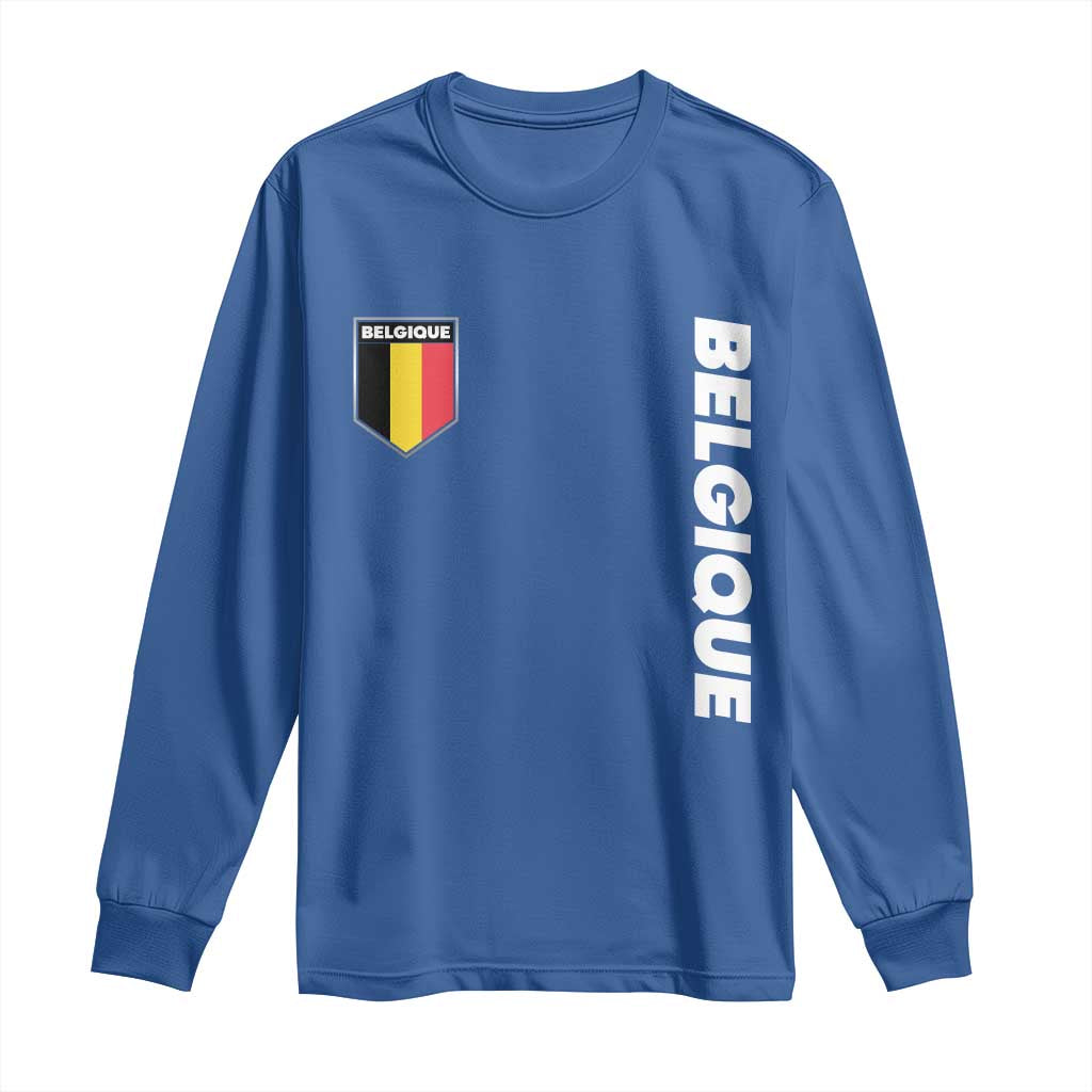 Minimalist Belgique Belgium Flag Shield Graphic Long Sleeve Shirt French Belgian Pride and European Heritage Souvenir