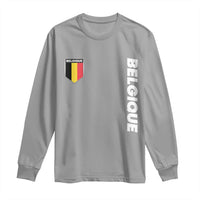 Minimalist Belgique Belgium Flag Shield Graphic Long Sleeve Shirt French Belgian Pride and European Heritage Souvenir
