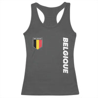Minimalist Belgique Belgium Flag Shield Graphic Racerback Tank Top French Belgian Pride and European Heritage Souvenir