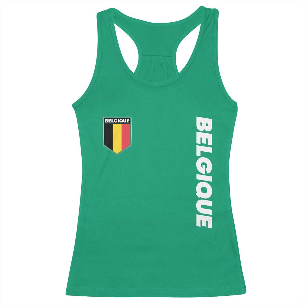Minimalist Belgique Belgium Flag Shield Graphic Racerback Tank Top French Belgian Pride and European Heritage Souvenir