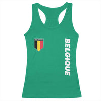 Minimalist Belgique Belgium Flag Shield Graphic Racerback Tank Top French Belgian Pride and European Heritage Souvenir