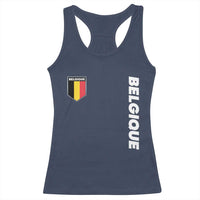 Minimalist Belgique Belgium Flag Shield Graphic Racerback Tank Top French Belgian Pride and European Heritage Souvenir