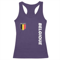 Minimalist Belgique Belgium Flag Shield Graphic Racerback Tank Top French Belgian Pride and European Heritage Souvenir