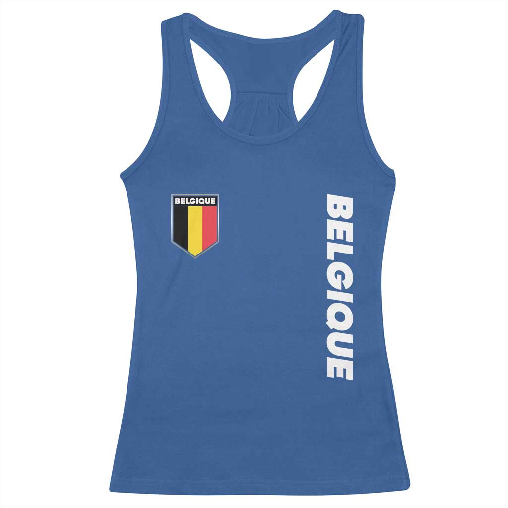 Minimalist Belgique Belgium Flag Shield Graphic Racerback Tank Top French Belgian Pride and European Heritage Souvenir