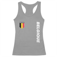 Minimalist Belgique Belgium Flag Shield Graphic Racerback Tank Top French Belgian Pride and European Heritage Souvenir