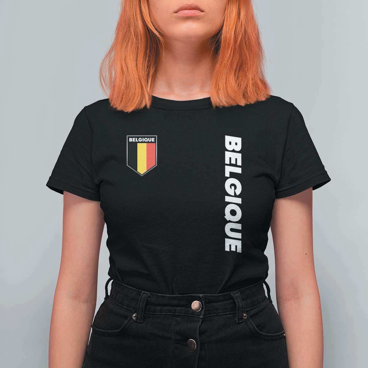 Minimalist Belgique Belgium Flag Shield Graphic T Shirt For Women French Belgian Pride and European Heritage Souvenir