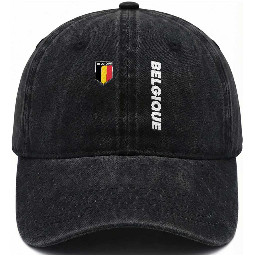 Belgique Belgium Flag Shield Minimalist Graphic Washed Cotton Baseball Cap French Belgian Pride and European Heritage Souvenir