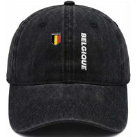 Belgique Belgium Flag Shield Minimalist Graphic Washed Cotton Baseball Cap French Belgian Pride and European Heritage Souvenir