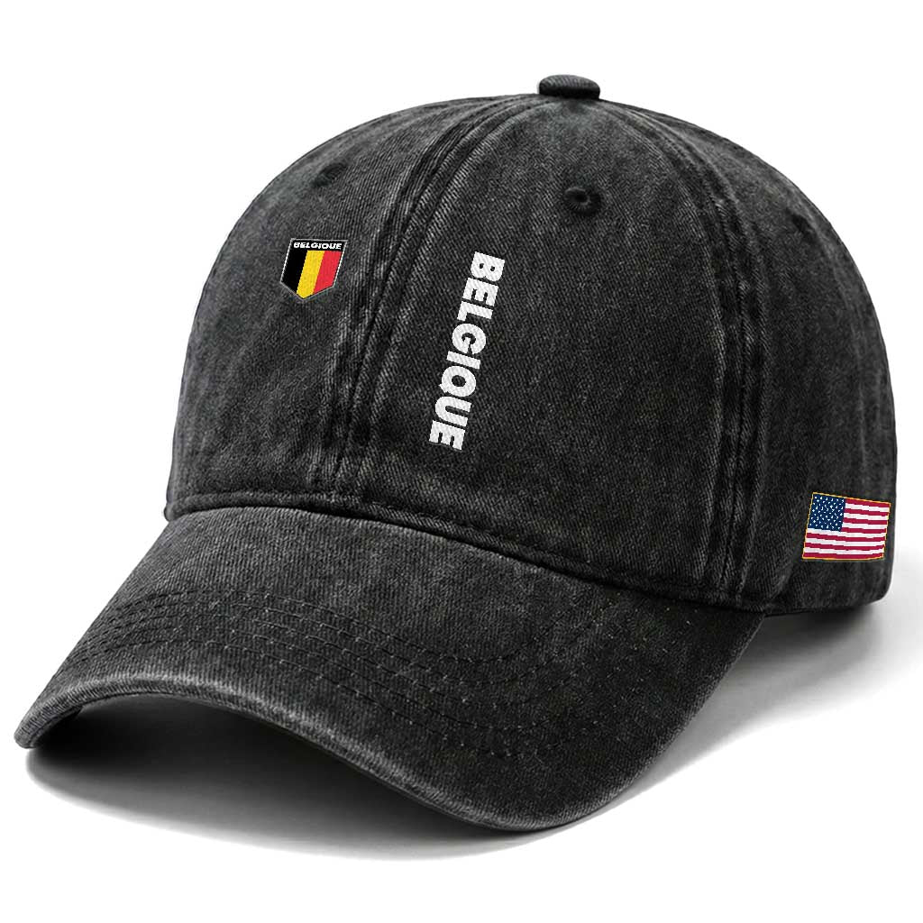 Belgique Belgium Flag Shield Minimalist Graphic Washed Cotton Baseball Cap French Belgian Pride and European Heritage Souvenir