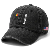 Belgique Belgium Flag Shield Minimalist Graphic Washed Cotton Baseball Cap French Belgian Pride and European Heritage Souvenir