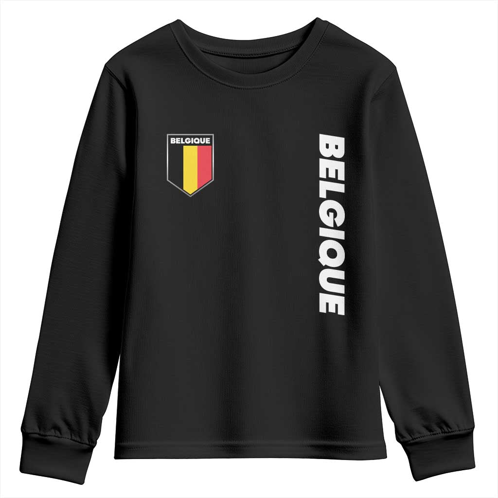 Minimalist Belgique Belgium Flag Shield Graphic Youth Sweatshirt French Belgian Pride and European Heritage Souvenir