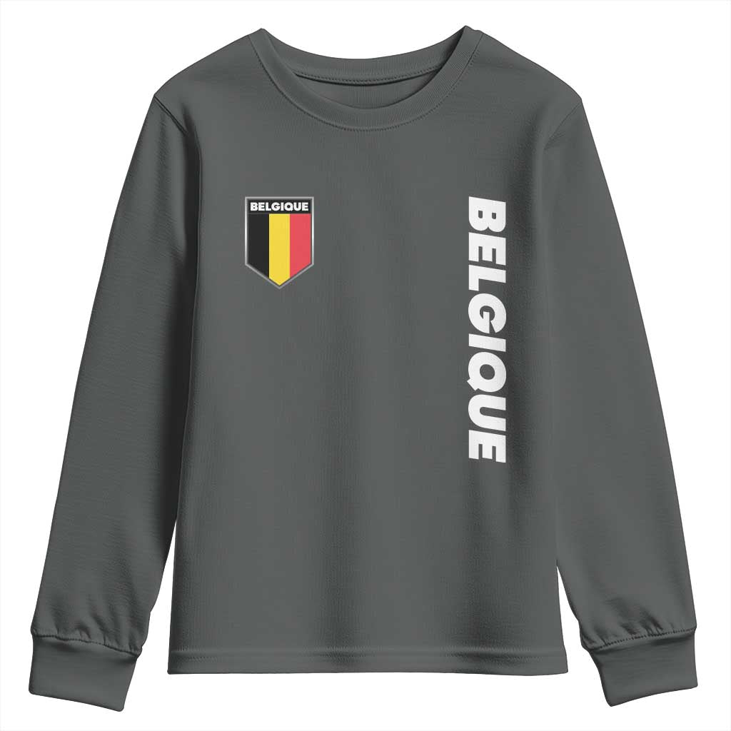 Minimalist Belgique Belgium Flag Shield Graphic Youth Sweatshirt French Belgian Pride and European Heritage Souvenir