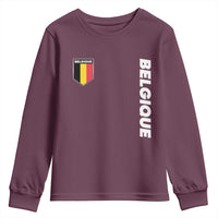 Minimalist Belgique Belgium Flag Shield Graphic Youth Sweatshirt French Belgian Pride and European Heritage Souvenir