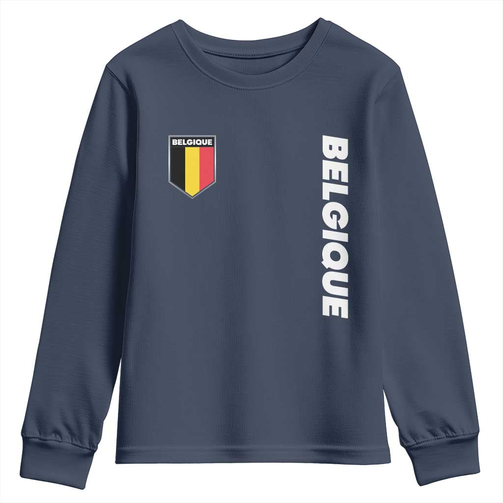 Minimalist Belgique Belgium Flag Shield Graphic Youth Sweatshirt French Belgian Pride and European Heritage Souvenir