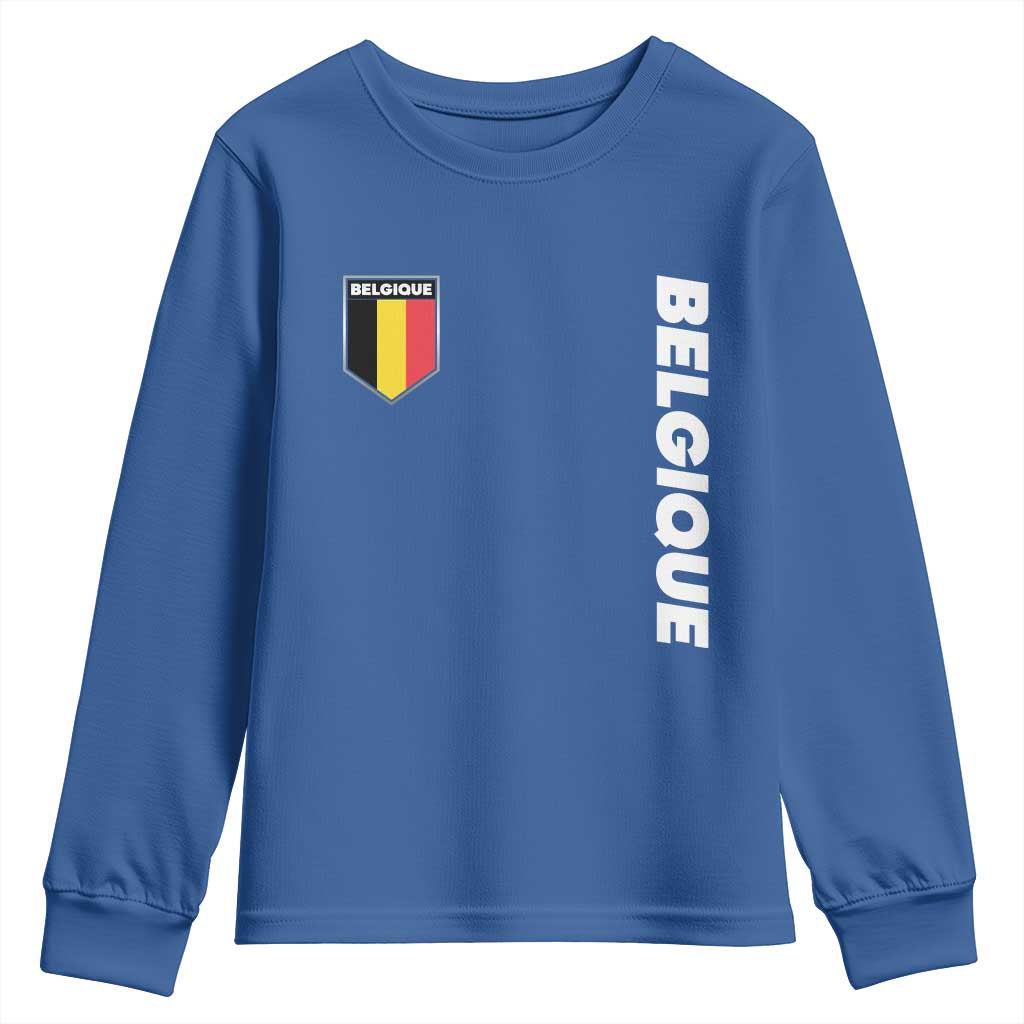 Minimalist Belgique Belgium Flag Shield Graphic Youth Sweatshirt French Belgian Pride and European Heritage Souvenir